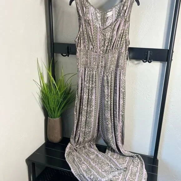 SO Smocked wide leg jumpsuit green purple floral juniors Size XL - Picture 6 of 16